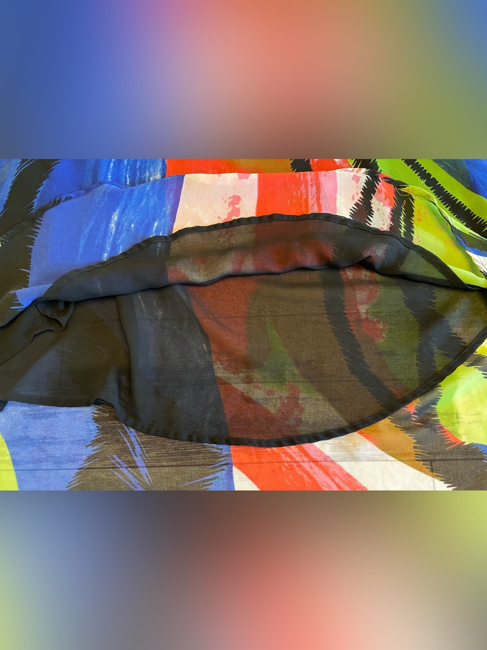 Ali Miles Colorful Artsy Light Flowy Lined Blouse Women Large Semi Sheer Sleeves - Picture 13 of 15